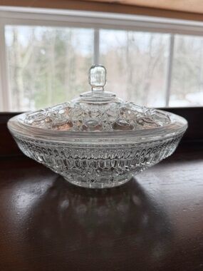 Clear Pressed Glass Covered Candy Dish - Elegant Glass Serving Bowl